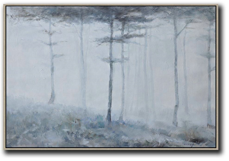 Large Abstract Painting On Canvas,Horizontal Abstract Landscape Oil Painting On Canvas,Canvas Wall Art,White,Grey,Black